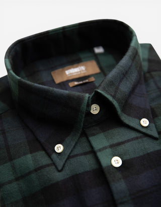 Slim Fit Button Down Skjorta Flanell Blackwatch Grön/Blå/Svart