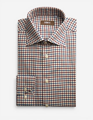 Slim Fit Skjorta Flanell Tattersall Röd/Blå/Vit