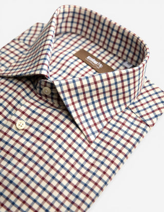 Slim Fit Skjorta Flanell Tattersall Röd/Blå/Vit