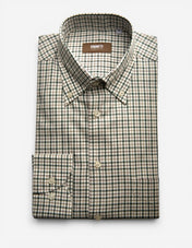 Regular Fit Button Down Skjorta Twill Rutig Grön/Brun/Vit