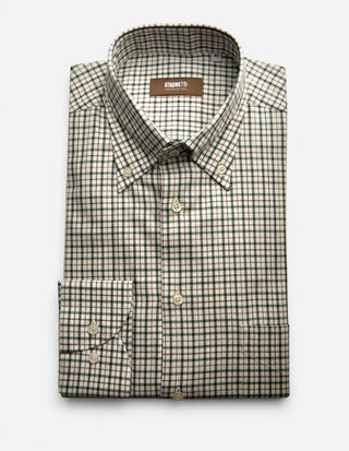 Regular Fit Button Down Skjorta Twill Rutig Grön/Brun/Vit