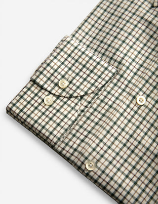 Regular Fit Button Down Skjorta Twill Rutig Grön/Brun/Vit