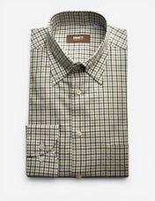 Slim Fit XLÄ Button Down Skjorta Twill Rutig Grön/Brun/Vit