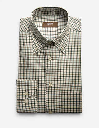 Slim Fit XLÄ Button Down Skjorta Twill Rutig Grön/Brun/Vit