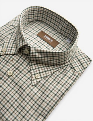 Slim Fit XLÄ Button Down Skjorta Twill Rutig Grön/Brun/Vit