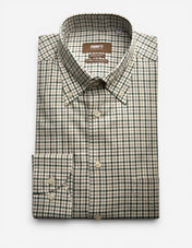 Regular Fit XLÄ Button Down Skjorta Twill Rutig Grön/Brun/Vit