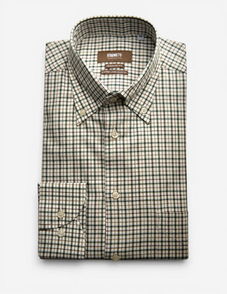Regular Fit XLÄ Button Down Skjorta Twill Rutig Grön/Brun/Vit