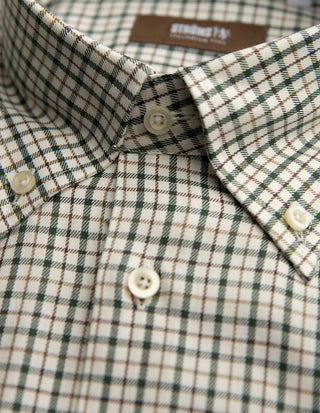 Regular Fit XLÄ Button Down Skjorta Twill Rutig Grön/Brun/Vit