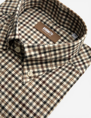 Slim Fit Skjorta Bomull Tattersall Brun/Blå/Beige Rutig