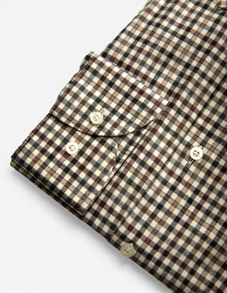Regular Fit Skjorta Bomull Tattersall Brun/Blå/Beige