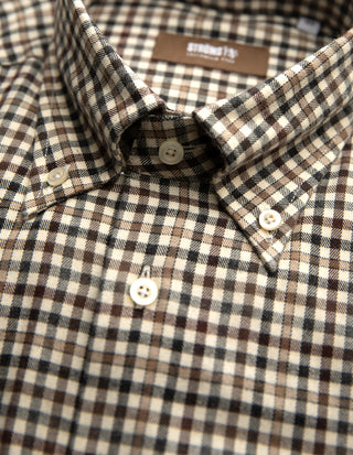 Regular Fit Skjorta Bomull Tattersall Brun/Blå/Beige