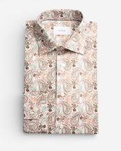 Slim Fit Skjorta Bomull Lyocell Paisley Brun