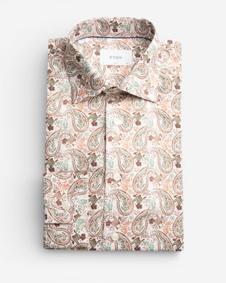 Slim Fit Skjorta Bomull Lyocell Paisley Brun