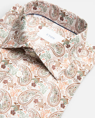 Slim Fit Skjorta Bomull Lyocell Paisley Brun