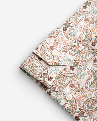 Slim Fit Skjorta Bomull Lyocell Paisley Brun