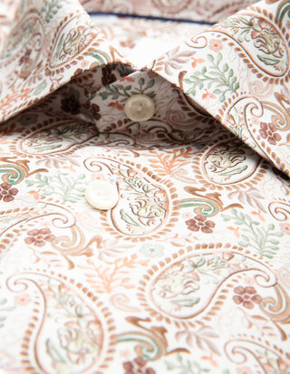 Slim Fit Skjorta Bomull Lyocell Paisley Brun