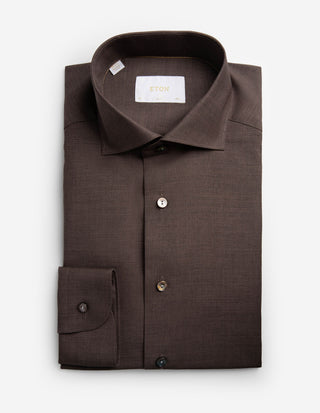 Slim Fit Skjorta Merinoull Mörkbrun