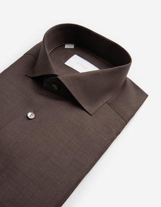 Slim Fit Skjorta Merinoull Mörkbrun