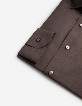 Slim Fit Skjorta Merinoull Mörkbrun
