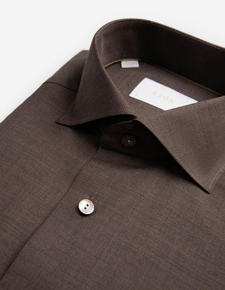 Slim Fit Skjorta Merinoull Mörkbrun
