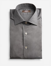Casual Fit Skjorta Helskuren Krage Twill Gråbeige