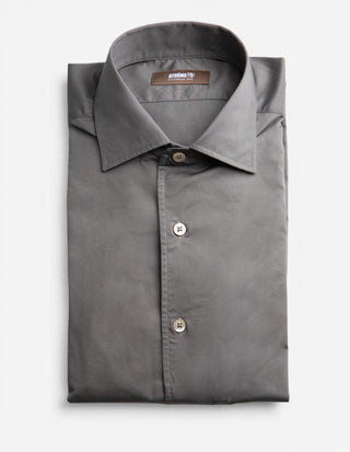 Casual Fit Skjorta Helskuren Krage Twill Gråbeige