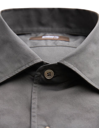 Casual Fit Skjorta Helskuren Krage Twill Gråbeige