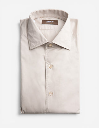Casual Fit Skjorta Helskuren Krage Twill Ljusbeige