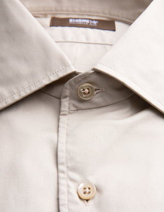 Casual Fit Skjorta Helskuren Krage Twill Ljusbeige