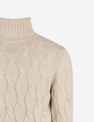 Polotröja Kabelstickad Ull/Cashmere Benvit