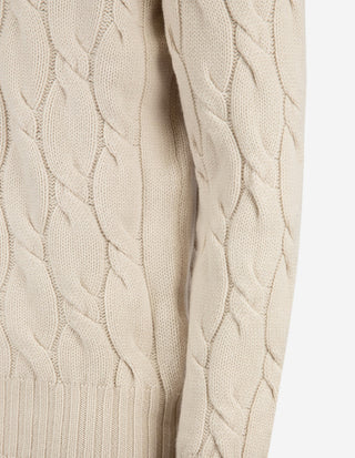 Polotröja Kabelstickad Ull/Cashmere Benvit