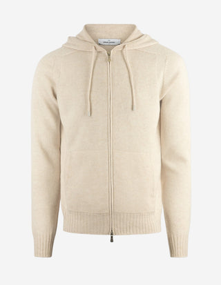 Hoodie Zip-Cardigan Ull Ljusbeige