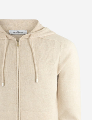 Hoodie Zip-Cardigan Ull Ljusbeige