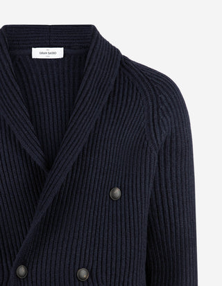 Cardigan Dubbelknäppt Ull Navy
