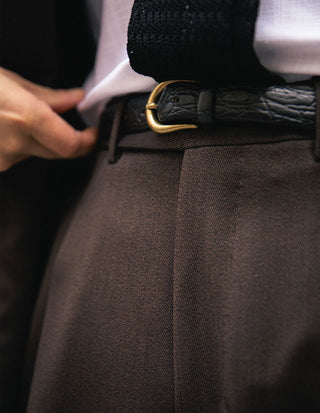 Sartorial Trouser II Dubbelplissering Covert Ull Mörkbrun