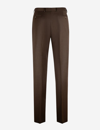 Sartorial Trouser II Dubbelplissering Covert Ull Mörkbrun