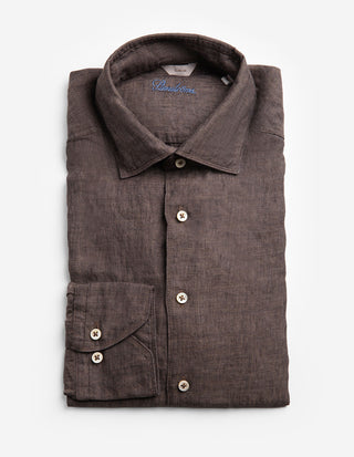 Slimline Skjorta Linne Brun