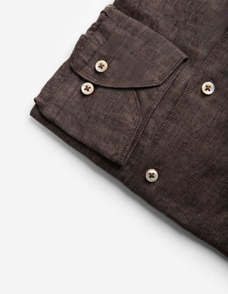 Slimline Skjorta Linne Brun