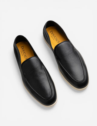 Boat Loafer Sko Präglat Läder Svart