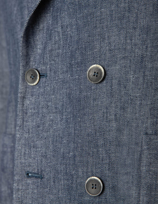 Carlo Kavaj Dubbelknäppt Linne Bomull Denimblå
