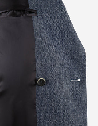 Carlo Kavaj Dubbelknäppt Linne Bomull Denimblå