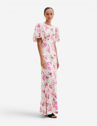 Freja Klänning Vit/Rosa Blommig