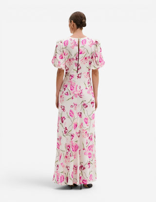 Freja Klänning Vit/Rosa Blommig