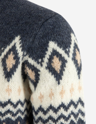 Tröja Rundhals Merino Alpacka Fair Isle Denimblå