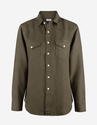 Maja Overshirt Linne Olivgrön