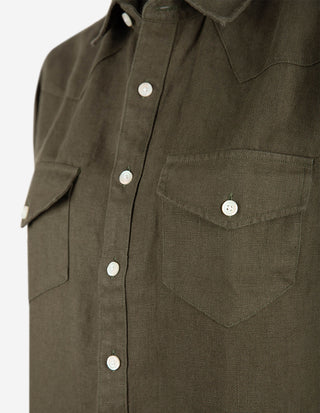 Maja Overshirt Linne Olivgrön