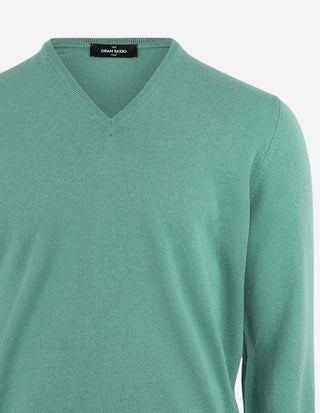 Tröja V-ringad Cashmere Mossgrön