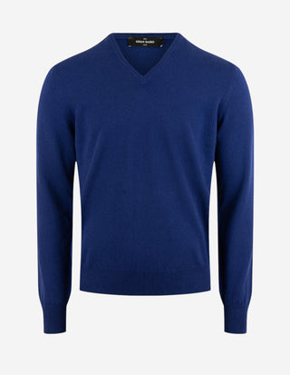 Tröja V-ringad Cashmere Marinblå