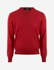 Tröja V-ringad Cashmere Vinröd