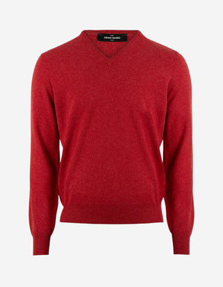 Tröja V-ringad Cashmere Vinröd